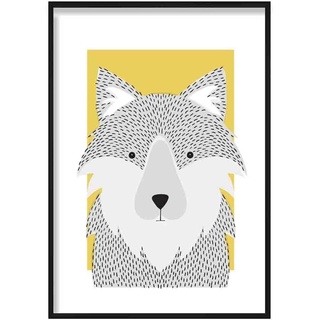 Artze Wall Art Wolf Sketch Style Kinderzimmer Poster, 50 cm Breite x 70 cm Höhe, Gelb