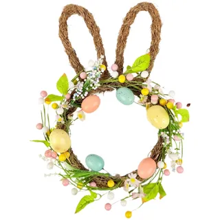 Osterhasenkränze, 35 cm, Ostereierform, Frühlingstürkranz, künstlicher Kranz, Dekorationen, bunte Eier und Hasenohrenkränze für Frühling, Ostern, Urlaub, Zuhause, Party, Wanddekoration