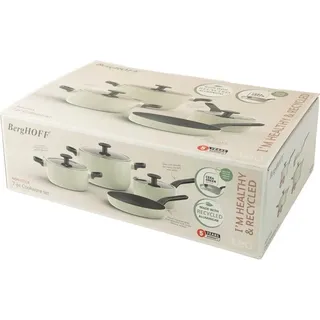 BergHOFF Leo 7-teiliges Kochtopf-Set, Antihaft-Keramikbeschichtung, Induktion, recyceltes Aluminium, grün, Glasdeckel, Antirutsch-Griffe - Grün