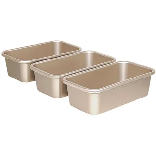 OGIBRIDI Brot Toastform Antihaft Rechteckige Kastenform Toastbrot Backform Sandwich Brotbackform Ofentablett zum Backen Kohlenstoffstahl Champagnergold 23.1x12.9x7.1cm 3-Teiliges Set