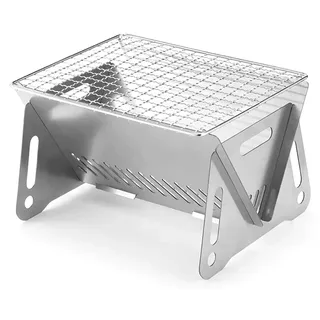 Mini Grill, Camping Grill Klappgrill, Holzkohlegrill Edelstahl Tragbarer Campinggrill für Outdoor Garten Party Picknick für 1-2 Personen (28 x 18 x 13 cm)