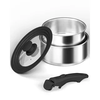 Abijan Topfset abnehmbarer Griff Edelstahl, Kochtopf Set Induktion Spülmaschinenfest, Camping Töpfe für Gaskocher, Kochtopf klein mit Deckel 18cm und 20cm für alle Herdarten und Ofen, 2 Teilig