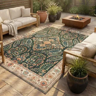 Vintage Gartenteppich - Santo Flora Dunkelgrun - 80x150 cm - Balkon, Garten / Terrasse - FRAAI | Home & Living - Boho, Klassik, Orientalisch - Grün