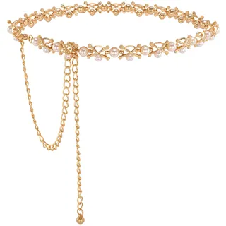 Faletony Damen Perlen Kettengürtel Bling-Bling Taillengürtel Gold Taillenkette Metall Kette Gürtel-Ideal für Kleid Abendkleid Hochzeit Party