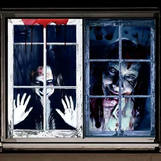 Halloween Deko Gruselig Fensterbilder,2 Stück Halloween Deko Fenster Vorhang für Outdoor Innen Garten Haustür Tür,120 x 80cm Helloween Draußen Fensterdeko Türdeko Horror Party Decorations Zubehör