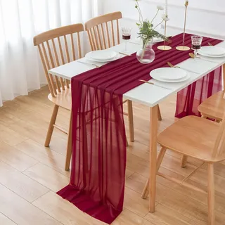 AOKSUNOVA Tischläufer Chiffon Bordeaux Rot 70 x 400cm Dekostoff Hochzeit Tischdeko Abwaschbar