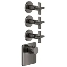 Gessi Inciso Wellness Fertigmontage-Set für 3/4 Hochleistungs Unterputz-Thermostat, vertikale Montage, 3 separate Wege, 58346, Farbe: Metall Schwarz PVD