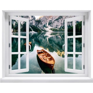 Wandtattoo - Fenster mit Aussicht auf Bergsee 80 x 62 cm – Wandsticker