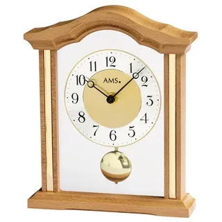 AMS 1174/18 Tischuhr Quarz mit Pendel analog Holz Buche mit Glas - Schwarz, Silber