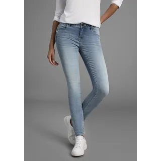 Arizona Skinny-fit-Jeans "Ultra Stretch", Damen, Gr. N-Gr, blau (blau used), Jeans, Obermaterial: 63% Baumwolle, 32% Polyester, 5% Elasthan, skinny fit knöchellang, Jeans Skinny-fit-Jeans, extra-eng geschnittene Beinform, modische Used-Waschung,