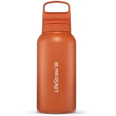 Bild Go Serie - Isolierte Edelstahl-Trinkflasche mit Wasserfilter 1l für die Reise & jeden Tag - entfernt Bakterien, Parasiten, Mikroplastik + verbesserter Geschmack, Kyoto Orange