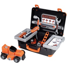 Bild - Black+Decker Werkzeugkoffer für Kinder ab 3 Jahre - ausklappbarer Spielzeug-Koffer (35,5x28,6x28,5 cm) mit Werkzeug und Auto-Bausatz
