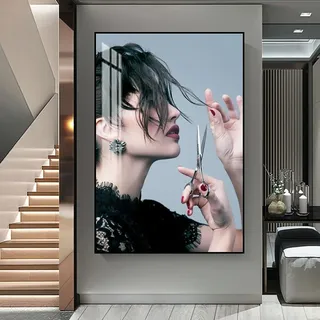JACBON Modernes Barber Shop, dekoratives Gemälde, Friseursalon, Friseursalon, Frisur, Poster und Drucke für Veranda, Wohnzimmer, Wandkunst, 60 x 90 cm, rahmenlos