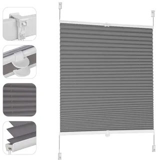 Sekey Plissee ohne Bohren Verdunkelung, Fenster Plissee Klemmfix Jalousie 35 cm breit, Verspannt Blickdicht Sonnenschutz Fensterollo, 35x100cm, Grau