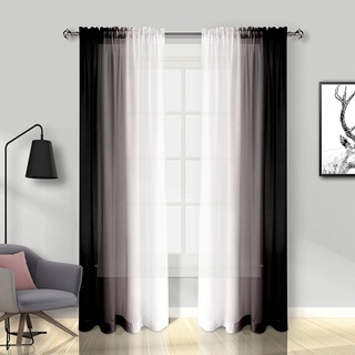 Melodieux Schwarze Ombré-Vorhänge, durchscheinend, Farbverlauf, halbtransparent, weich und seidig, Vorhänge für Wohnzimmer, Terrassentür, Fenster (142,2 x 205,7 cm, 2 Stoffbahnen)