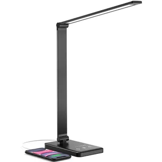 Chesbung Schreibtischlampe LED Dimmbare Schwarz Tischleuchte, 5 Farb und 10 Helligkeitsstufen, Augenschutz Tischlampe für Kinder, Touch-Bedienung, Nachttischlampe mit 2500mAH Eingebaute Batterie