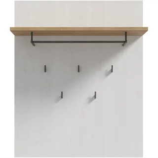 Garderobenpaneel FORTE "Bohol Paneel 5 Haken, Kleiderstange, Ablageboden", riviera eiche, sibiu lärche hell, B:86,5cm H:105,6cm T:30cm, Massivholz, Garderobenpaneele, Garderobenpaneel, B/H/T 86,5/1056/30 cm