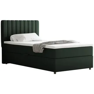 Homesy Boxbett Everest 100 x 200 cm Einzelbett mit hochwertiger Bonell-Matratze und Topper , Grün , Holz , Mode , H3 , 100x200 cm , Oeko-Tex® Standard 100 , Schlafzimmer, Betten, Boxspringbetten