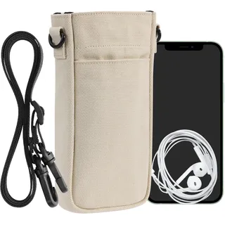 kwmobile Handytasche für Smartphones XXL - 7" - Canvas Handy Hülle mit Band - Handy Tasche mit Handykette 16,5 x 10 cm Innenmaße - Creme
