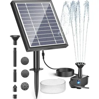 Solar Springbrunnen für Vogelbad - Pumpen-Set mit Solarpanel 5V 2,5W - 170 L/h Fördermenge - Für kleinen Teich & Aquarium - Kunststoff - Dunkelgrau