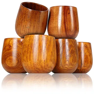 Ganzoo 6er Set Holzbecher/Deko-Becher (Dekorationsbecher), Trinkbecher aus umweltfreundlichem Holz mit 150ml Fassungsvermögen, Holztassen in schlichtem Design, Farbe: Dunkelbraun - Marke