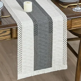 Artoid Mode Rustikal Makramee Quasten Grau Tischläufer 30x143 cm, Küche Tisch Geburtstag Dekoration Drinnen Urlaub Party Dekor