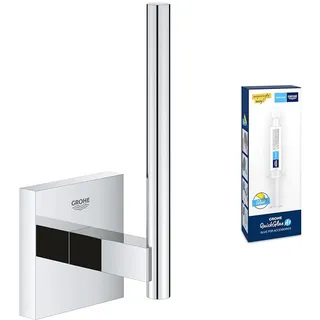 GROHE Start Cube - Reservepapierhalter (Wandmontage, verdeckte Befestigung, Material: Metall), Chrom, 40979000 + Kleber für BadAccessoires