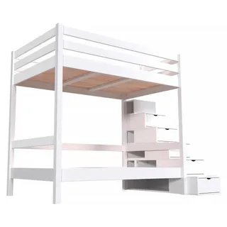 Etagenbett 4 Personen 120x200 Holz mit Treppenregal Sylvia - Weiß - Weiß