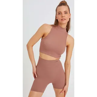 Leif Nelson ärmellos Damen Seamless Crop Top aermellos LN-8423, Braun / XS/S - Braun