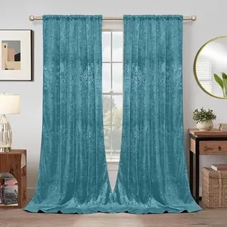 Rosnek Samt Gardinen Vorhang Kräuselband 2er Set, H274 x B132 cm Thermogardine Luxus Vorhang Blickdicht mit Muster, Übergardinen Vorhänge Verdunkelung Barock Deko für Wohnzimmer, Hellblau