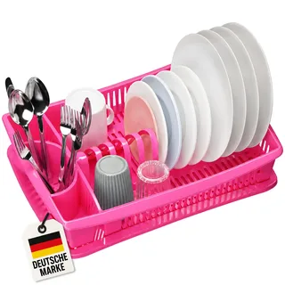 WELLGRO Abtropfgestell - Abtropfgitter - Geschirr Abtropfkorb - Abtropfständer - Abtropfschale - Geschirrabtropfständer - Made IN Europe, Farbe:Pink