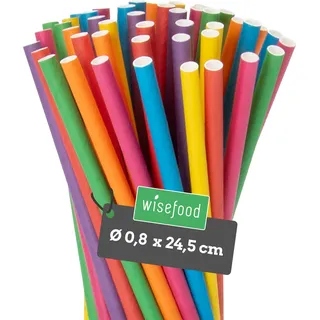 Wisefood® Strohhalme Papier [25 cm Ø 8] Party Deko [bunt] alternative Strohhalme Plastik-frei für Geburtstag Hochzeit DIY [250 Stk.] für Cocktail Getränke Cola Energy Drink Wasser Limo BIO