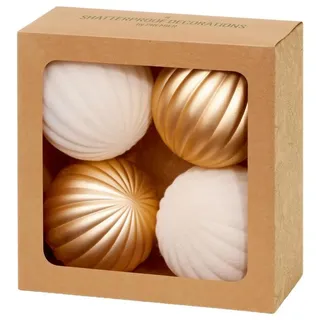 Weihnachtskugeln 80MM Flock & Matt Kürbis Champagner Gold Packung 4