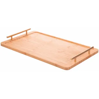 Rechteckiges Tablett aus Bambus, 50 x 30 cm, Griffe Gold, Natur