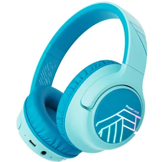 PowerLocus Bobo Bluetooth Kopfhörer Kinder, Kinderkopfhörer Over Ear mit 74/85/94dB Lautstärkebegrenzung, LED-Leuchten, Kabellos & Aux-Kabel Faltbare Kopfhörer mit Mikrofon für Handy/Tablet/Reisen