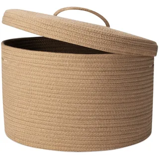 Rieeyrslza Wäschekorb für Decken mit Deckel 32L Gewebter Baumwoll Seil Korb Faltbarer Aufbewahrungskorb mit Hohler Griff, für Kinderzimmer Wohnzimmer, Platzieren Decken Kissen, 40 x 25cm (Jute)