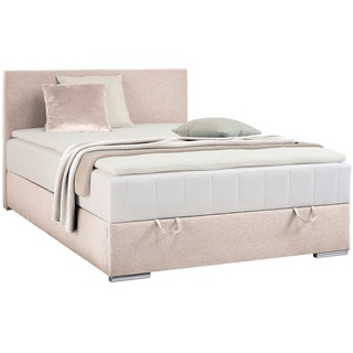 Carryhome Boxbett , Hellbraun , Textil , H3 , 90x200 cm , Topper durchgehend, in verschiedenen Größen erhältlich, Matratze durchgehend , Schlafzimmer, Betten, Boxspringbetten