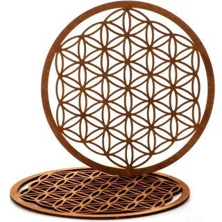 MC-TREND Blume des Lebens Wanddeko aus Holz – 2er Set mit je 17cm Durchmesser | Spirituelle Deko als Wandbild & Fensterdeko | Perfekt für Meditation & harmonische Räume(Ø 17 cm)