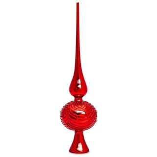 SIKORA SP6 Highlights Christbaumspitze aus Glas mit Glitzer Verzierung, Rot, H ca. 33 cm (für Bäume von ca. 170 bis 240 cm)