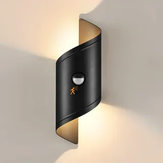 YindaLux 14W Außenleuchte mit Bewegungsmelder, LED Wandleuchte Innen/Außen, IP65 Wasserdichte Außenlampe Wand 3000K Warmweiß, Modern Up Down Wandlampe Aussen, Aluminium Aussenlampe für Flur, Schwarz