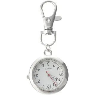 Hemobllo Taschenuhr mit Schlüssel Schnalle, Metall Uhr, Clip auf Uhr, Glas Quarz Pocket Watch Boodge Uhren für Arztschwester Einfach Lesen (Zufällige Schriftfarbe)