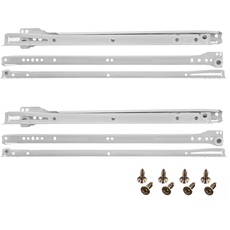 HELPMATE Rollschubführung 350 mm 2 Paar 4er Set Schiene Schubladenschiene Schubladenauszug Schienensystem Schublade Teilauszug weiß inkl. Befestifungsmaterial