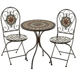 Set aus Tisch und 2 Stühlen, Vintage, aus Metall in Schwarz