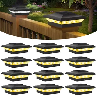 T-SUNUS Pfostenkappen Solar 9x9 10x10, Pfostenleuchte Solar mit 2 Farbtemperatur IP65 Wasserdicht, Zaunpfosten Lampe für Hölzerne Pfosten Plattform Zaun 12 Stück