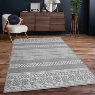 Outdoor Teppich Flachgewebe modern Boho Ethno wetterfest Außenbereich Grösse 80 cm Rund - Grau