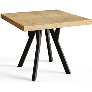 Quadratischer Esszimmertisch RICO, ausziehbarer Tisch, Größe: 110-210X110X77 cm, Wohnzimmertisch Farbe: LANCELOT, mit Holzbeinen in Farbe Schwarz - Hellbraun, Schwarz