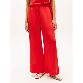 Leinenhose TOMMY HILFIGER "ESS LINEN PULL ON PANTS", Damen, Gr. XS (34), N-Gr, fireworks, Web, Obermaterial: 100% Leinen, unifarben, lässig geschnitten lang, Hosen Leinenhose, in lockerer Passform, Elastikbund