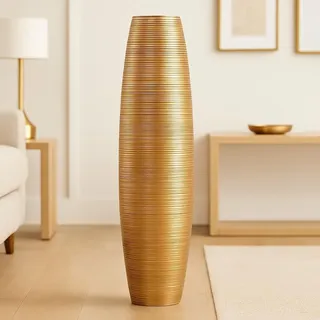 Leewadee Große Deko Bodenvase Für Dekozweige, Hohe Standvase Für Pampasgras, Design Holzvase, 85 cm, Gold