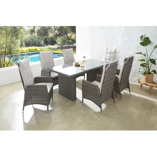 Konifera Casablanca Polyrattan Garten-Essgruppe 7-tlg. Tisch 180 x 90 x 74 cm grau inkl. Auflagen