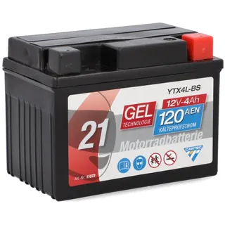 CARTEC Motorradbatterie YTX4L-BS, 4Ah, 120A, Gel Technologie Motorrad-Starter-Batterie, Erstausrüsterqualität, zyklenfest, lagerfähig, wartungsfrei,